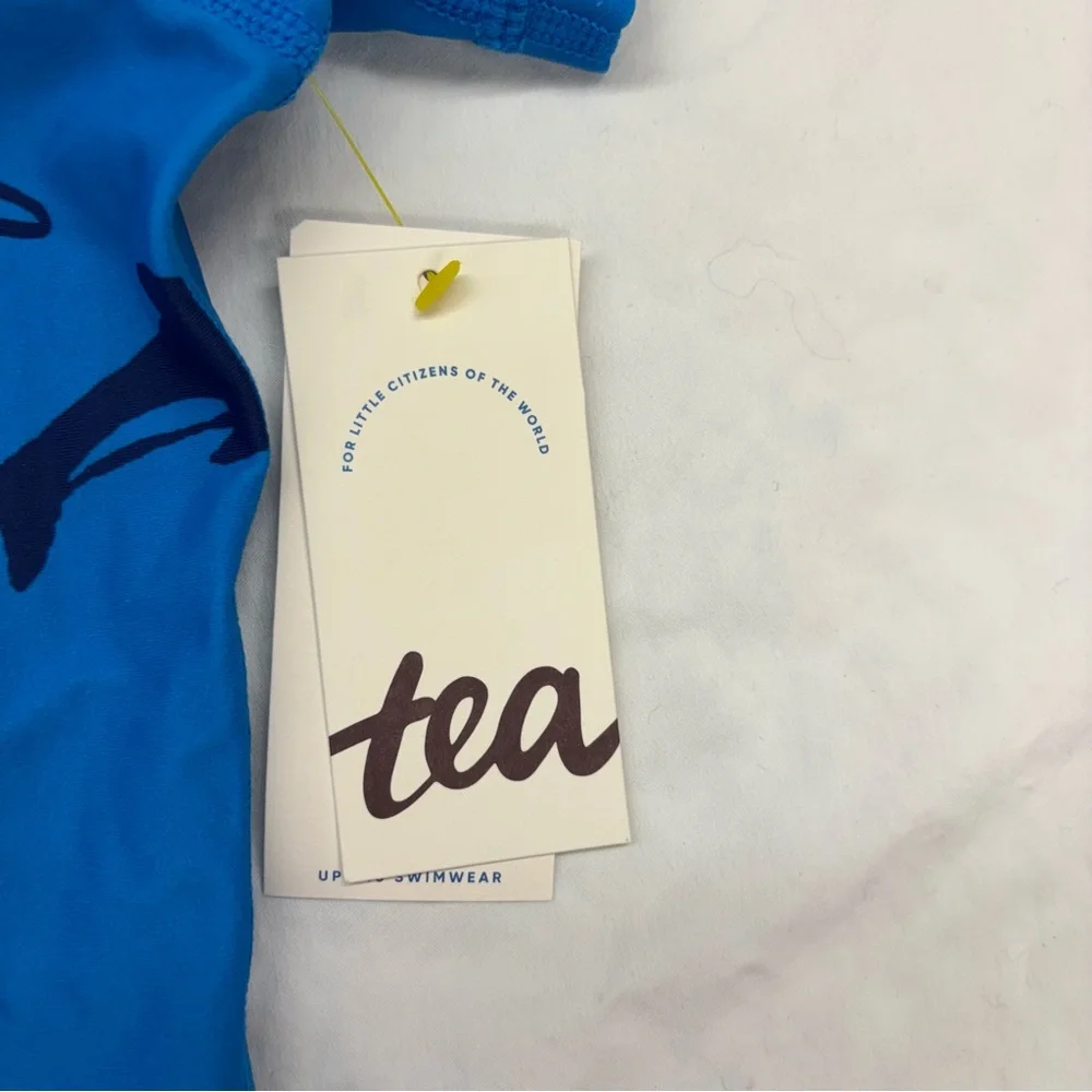 NEW Tea Collection Blue‎ Navy Dolphin Swim Top Rashguard Size 8 NWT
